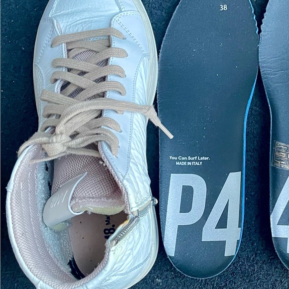 P448 high top white patent leather sneakers size (38) US SIZE 7.5 - 8 womens - Picture 4 of 14